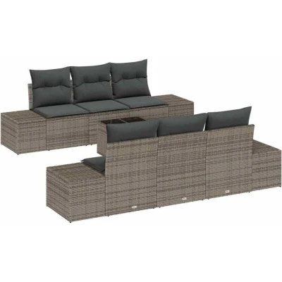 Image of vidaXL 7 Piece Garden Sofa Set with Cushions Grey Poly Rattan