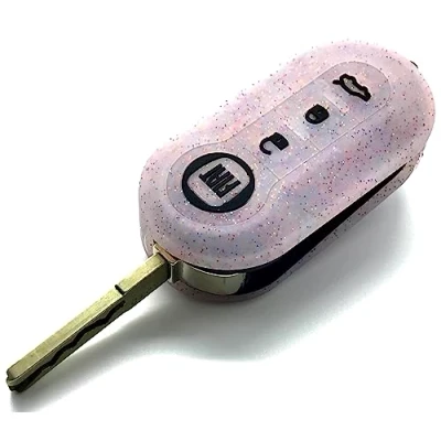 Image of Nordecco Silicone Glitter Star Glaze Key Cover Fits Fiat 500C 500 500L Abarth Grande Punto Brava Panda Stilo Linea 3 Button (Clear White Glitter)