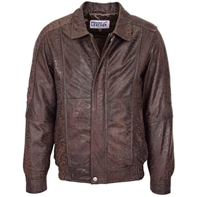 Image of Mens Real Leather Bomber Jacket Classic Fit Blouson Style Jim Brown Nubuck (M)