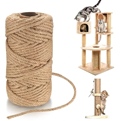 Image of 6mm Thick Jute Rope, 50 m/ 164 Feet Twine, Natural Cat Scratch Post Hemp Sisal Rope for Floristry DIY Arts Crafts Packing Scratcher Gardening Bundling Decoration