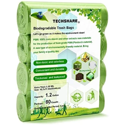 Image of Compostable Caddy Liners 80 Counts, 5L Biodegradable Bin Bags 1.2 Gallon Food Waste Bags, Thick For Food/Household/Garden in Kitchen, Office, Home