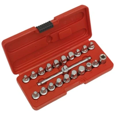 Image of Sealey Ak6586 Oil Drain Plug Key Set 19Pc 3/8Sq Drive