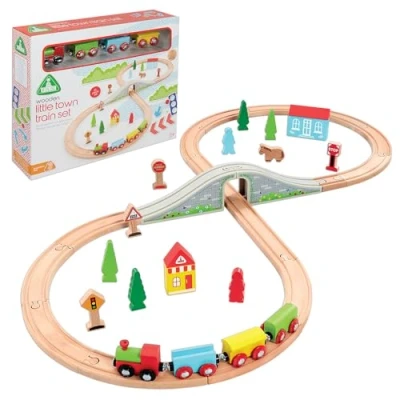 Image of Early Learning Centre 35 pieces Wooden Little Town Train Set For Children From 3 Years Toddler Toys Track Accessories Elc