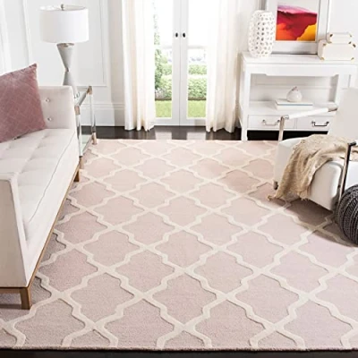 Image of SAFAVIEH Trellis Rug for Living Room, Dining Bedroom Cambridge Collection, Short Pile, in Light Pink and Ivory, 152 X 244 cm