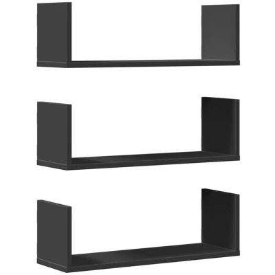 Image of vidaXL Wall Shelves 3 pcs Black 58x18x18 cm Engineered Wood