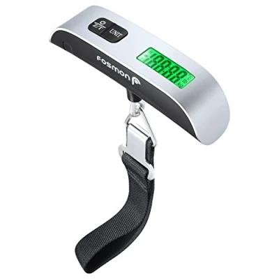 Image of Fosmon Digital Luggage Scale (Backlight, LCD Display, Built in Thermometer) Ergonomic and Lightweight Suitcase Weighing Scales, 110 lb / 50 kg with Tare Function Silver