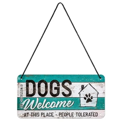 Image of Nostalgic Art Retro Hanging Sign Dogs Welcome Gift Idea for pet owners, Metal Plaque, Vintage design decoration, 10 x 20 cm