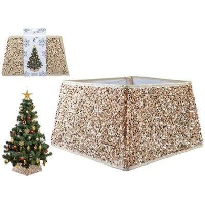 Image of Champagne Sequin Folding Tree Skirt 1 Piece Elegant &amp; Space Saving Design Perfect for Festive Holiday Christmas Decorations