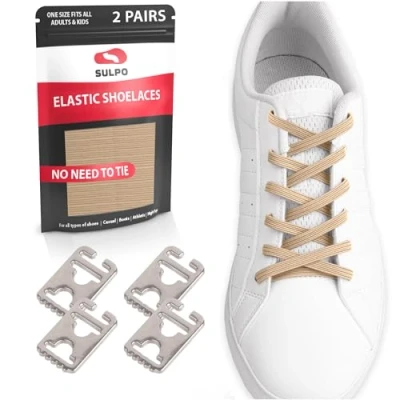 Image of SULPO 2 pairs Elastic laces with metal tip without ties No tie shoe adult and kids for trainers, sneakers, work sports shoes One Size Adjustable