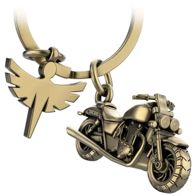 Image of FABACH Motorcycle Key Chain with Guardian Angel, Antique Bronze, 1
