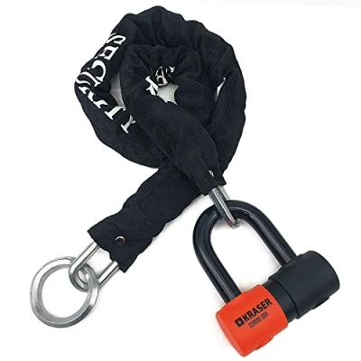Image of KRASER KR50+120L Motorcycle Chain Lock + Heavy Duty Mini U Disc SRA Approved, Multifunctional Loop, Anti Theft Parking Garage Security Kit for Motorbike Scooter Electric Bicycle,120cm/3.9ft