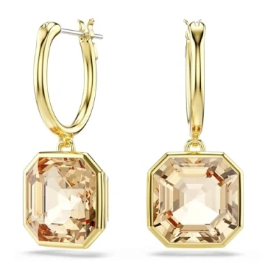 Image of Swarovski Gold Millenia Caramel Square Cut Hoop Earrings