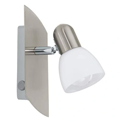 Image of Eglo Enea Wall Light, Metal Spotlight in Matt Nickel and Satin Glass White, Living Room Lamp, Lamp with Switch, Spot E14 Socket