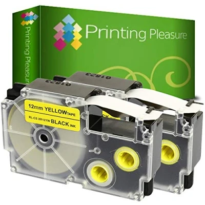 Image of 2X Compatible XR 12YW Black on Yellow (12mm x 8m) Tapes for Casio KL 60 70E 100 100E 120 200 200E 300 750 780 820 2000 7000 7200 7400 8100 8200 P1000 C500 L300