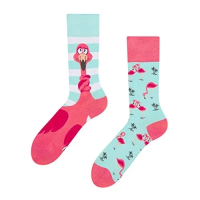 Image of Dedoles Unisex Socks for Women, Men &amp; Kids Cotton Funny Designs Football Bicycle Horses Plants Firefighter Gift Mismatched, Design: Entangled Flamingo, Colour: Pink, Size: 5 7.5 W / 6 8 M UK