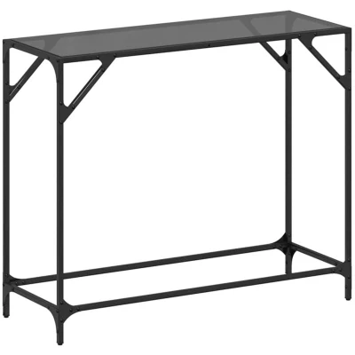 Image of vidaXL Console Table with Black Glass Top 98x35x81 cm Steel
