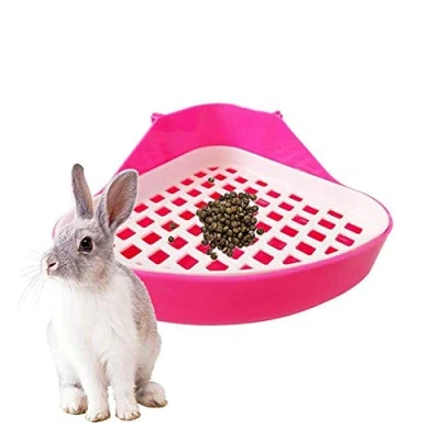 Image of Gkhowiu Rabbit Toilet Litter Tray,Small Animal Corner Potty, Pet Trays for Rabbit, (Pink)