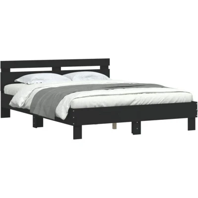 Image of vidaXL bed frame with headboard led enhanced modern black engineered wood rgb lights sturdy plywood slats for excellent support suitable 140x190 cm mattress