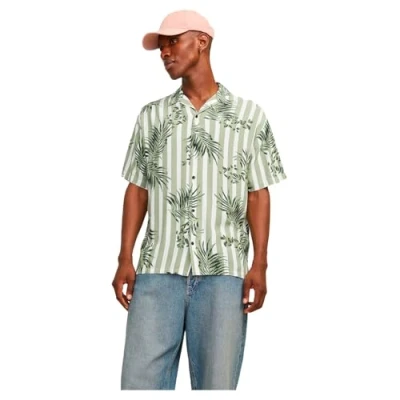 Image of JACK &amp; JONES Men&#039;s Jjjeff Resort AOP Shirt Ss, Oil Green, XS