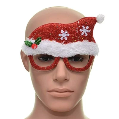 Image of Shatchi Red Santa Christmas Glasses Fancy Xmas Dress Novelty Party Accessories Supplies Selfie Photo Props Bag Stocking Fillers, One Size