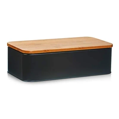 Image of Zeller Bread Bin with Bamboo Lid, Black, 42.5 x 23 13 cm
