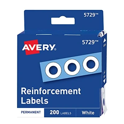 Image of Avery 05729 Dispenser Pack Hole Reinforcements, 1/4&quot; Dia, White (Pack of 200)