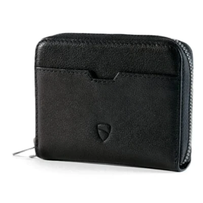 Image of Vaultskin Mayfair Minimalist Leather Zipper Wallet. Small RFID Blocking Multi Card Holder with Coin Compartment (Black)