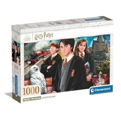 Image of Clementoni Jigsaw Puzzle Harry Potter 1000 Pieces Poster Included, For Adults 14 99 Years, Gift Men/Women, Hogwarts, Made In Italy, 39862