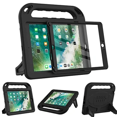 Image of Surom Kids Case for New iPad 9.7 2018/2017 with Built in Screen Protector, Light Weight Shock Proof Handle Stand 2017/2018 Air/iPad Air 2/iPad Pro Black