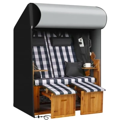 Image of PJDH Beach Chair Cover, 600D Oxford Fabric, Waterproof, Rip Proof, UV &amp; Water Resistant, Fits Roofed Wicker Chair, Black, 135X105X175/140cm
