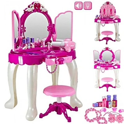 Image of Delex® Girls Glamour Mirror Makeup Dressing Table Stool Playset Toy Vanity Light &amp; Music Great Christmas XMAS Gift New
