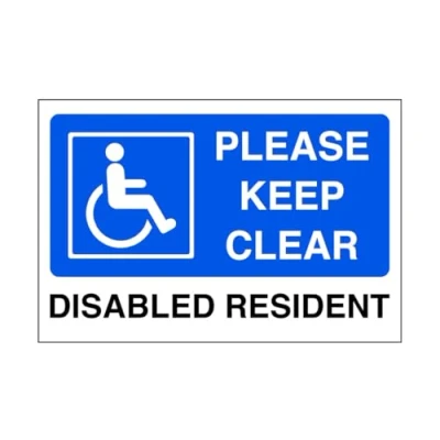 Image of Please keep clear disabled resident parking signs 1.2mm Rigid plastic for indoor/outdoor usage (400mm x 300mm) Viewing Distance within 14m.