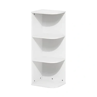 Image of Furinno Pasir 3 Tier Corner Open Shelf Bookcase, White