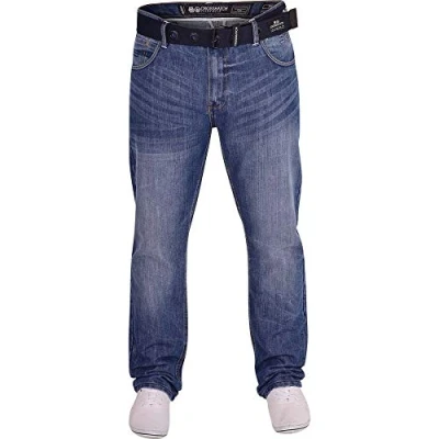Image of Crosshatch Mens Regular Straight Leg Embossed Techno Dark Blue Denim Jeans Pants 38W / 32L Wash