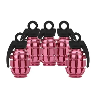 Image of SENZEAL 5x Grenade Bomb Tyre Valve Caps Aluminum Alloy Car Motorbike Dust Stem Pink