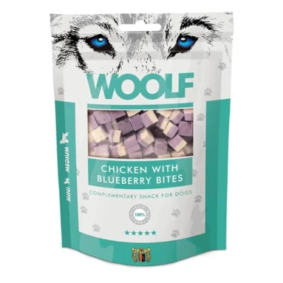 Image of WOOLF Chicken with Blueberry Bites Complimentary Snacks for Dogs. Dog Treats All Natural Ingredients and High Meat Content, Balanced Nutrition, Free from Artificial Additives (100g)