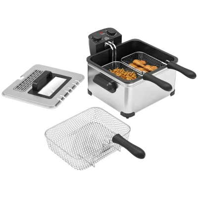 Image of HOMCOM 5 Litre Deep Fat Fryer with Adjustable Temperature &amp; Timer, 2000W Stainless Steel Removable Oil Basket and Viewing Window, for Chips Fried Chicken