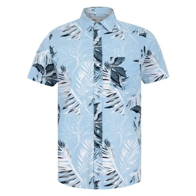 Image of Tokyo Laundry Mens Blue Cotton Short Sleeve Button Up Printed Shirt Size 2XL