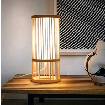 Image of GUANSHAN Bamboo Table Lamp Lantern Decorative Lighting Rustic Night Light Bedside Mood for Bedroom, Living Room, Hotel