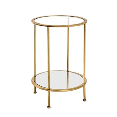 Image of HAKU Mobel End Table Gold, Metal, Tempered Glass, Mirror Size: H 55 cm X Ø 38 cm, Style: Art Deco