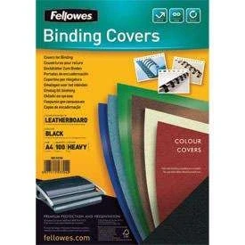 Image of Fellowes 5370402 A4 Black Leatherboard Covers 100 pack