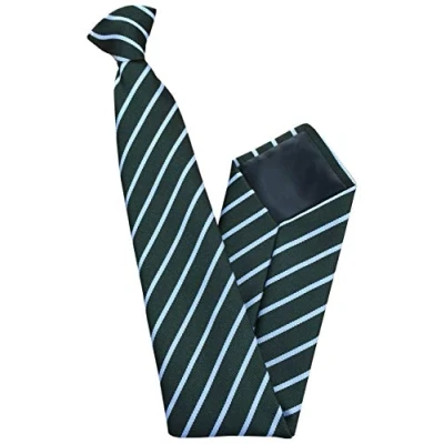 Image of Men&#039;s Striped Clip On Tie (Bottle Green with Thin White Stripe)