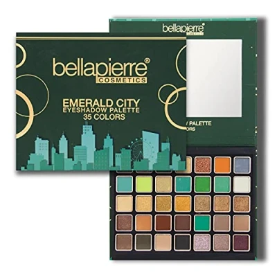 Image of Bellapierre Emerald City Eyeshadow Palette 35 Shades in Matte, Satin, Shimmer, &amp; Foil Finishes Non Toxic Paraben Free Vegan Cruelty