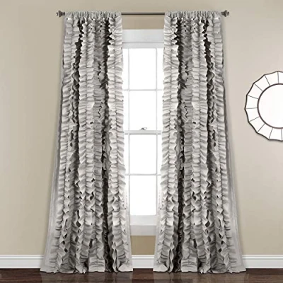 Image of Lush Decor Belle Vintage Chic Window Curtain Panel for Living, Dining Room, Bedroom (Single Curtain), 54&quot; W x 84&quot; L, Gray