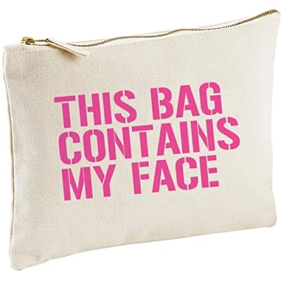 Image of Lolmugs This Contains My Face Make up Bag 100% Cotton, 22x16cm Secret Santa Gift, Stocking Fillers for Her Friend Wife Women