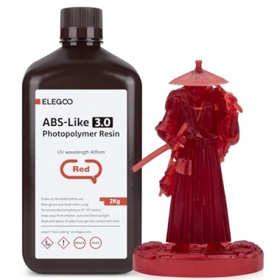 Image of ELEGOO Upgraded ABS Like Resin 3.0, 405nm UV Curing 3D Printer with Higher Precision and lower Shrinkage, Enhanced Strength Toughness Photopolymer for LCD Clear Red 2KG
