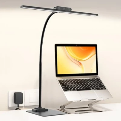 Image of EppieBasic Desk Lamp with Base, Bright Led for Home Office, Dimmable Architect Light Flexible Gooseneck, Eye Caring Lighting Work, Craft, Study and Read