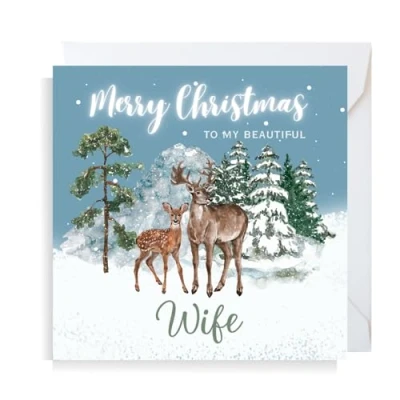 Image of Second Ave Wife Christmas Reindeer Square Xmas Holiday Festive Greetings Card