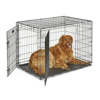 Image of MidWest Homes for Pets Newly Enhanced Double Door iCrate 106.68 cm (42 Inch) Long Dog Crate, Includes Leak Proof Pan, Floor Protecting Feet, Divider Panel &amp; New Patented Features, Black, Model 1542DDU
