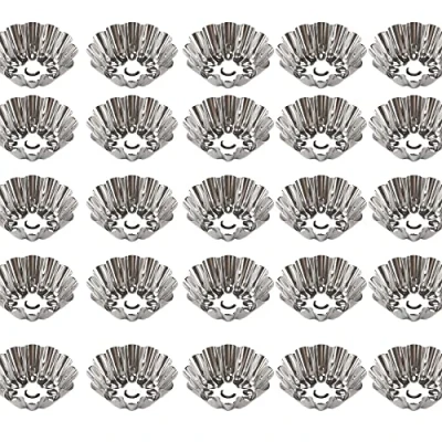 Image of Yxmohala Pack of 25 Stainless Steel Reusable Cake Molds, Silver, Ideal for Baking Cakes, Cookies, Muffins, and More